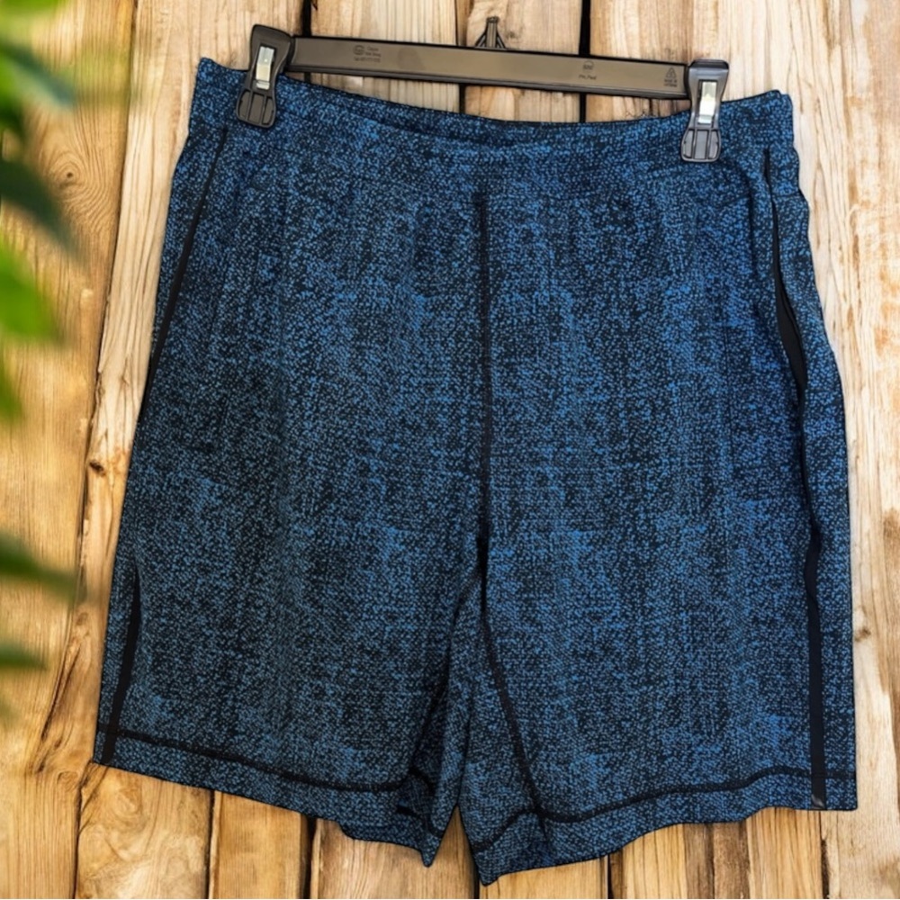 Lululemon Pace Breaker Shorts Blue Black Textured Men’s L Linerless Athletic‎